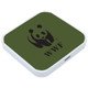 A square green wireless charging dock with a white border and a logo on top.