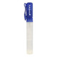 A clear 10ml sanitiser spray bottle with a blue cap and clip, featuring a logo.