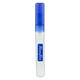 A clear 10ml sanitiser spray bottle with a blue cap and a logo.