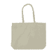 A large tote bag in a neutral beige colour, featuring two handles and a logo.