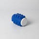 A blue Whirl Popper Spinner with textured bumps and white ends, featuring a logo on one side.