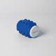 A blue Whirl Popper Spinner with a white top and bottom, featuring a logo on one side.
