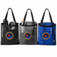 A nylon mesh tote bag available in black, grey, and blue, featuring a logo on the front.