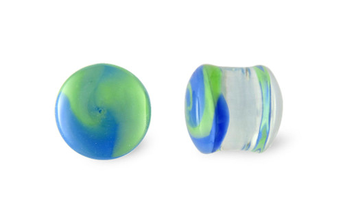 Pair Blue and Green Swirl Pyrex Glass Plugs