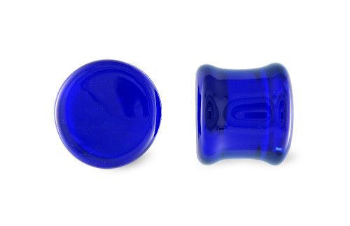 Pair Cobalt Soda Lime Glass Flat Plugs 