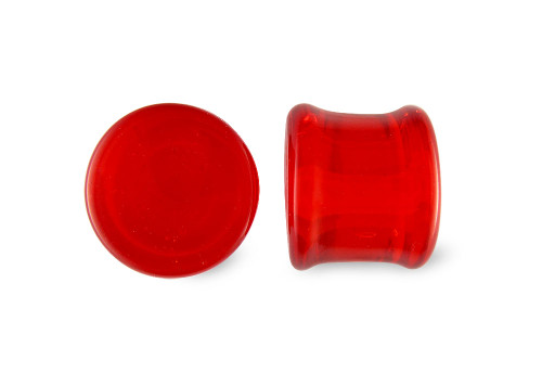 Pair Red Soda Lime Glass Flat Plugs 
