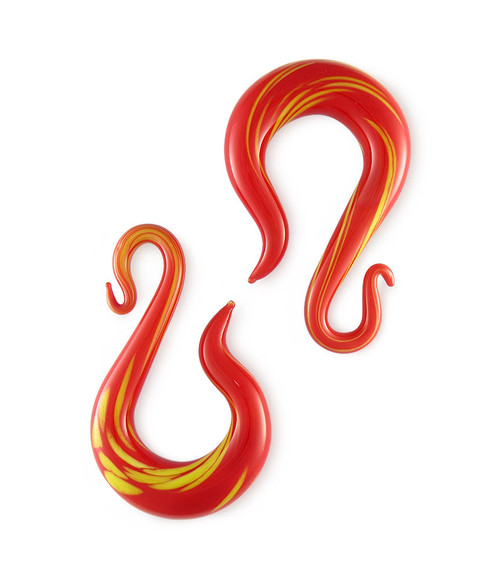 Pair Red Flame Glass Serpentine Drop