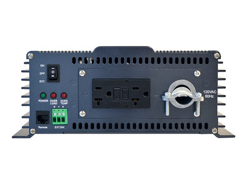 PST-2000-12 front panel with GFCI duplex outlet and power switch