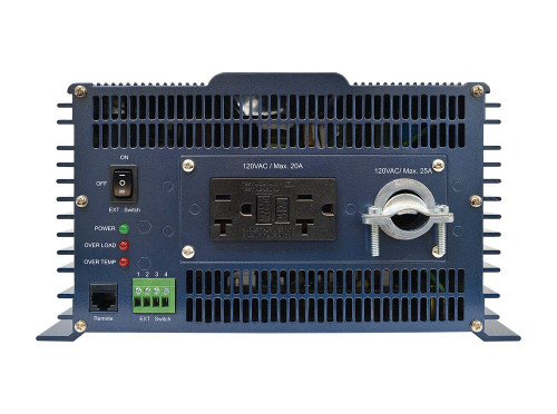 PST-3000-24 front panel with GFCI duplex outlet and power switch