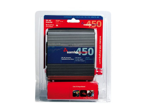 Samlex SAM-450-12 retail packaging with included cables