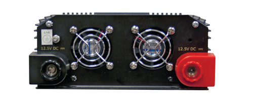SAM-1500C-12 rear panel with AC outlets, input cord and M9 DC terminals