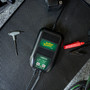 Detail view of the Deltran 2-Bank battery charger housing and connectors