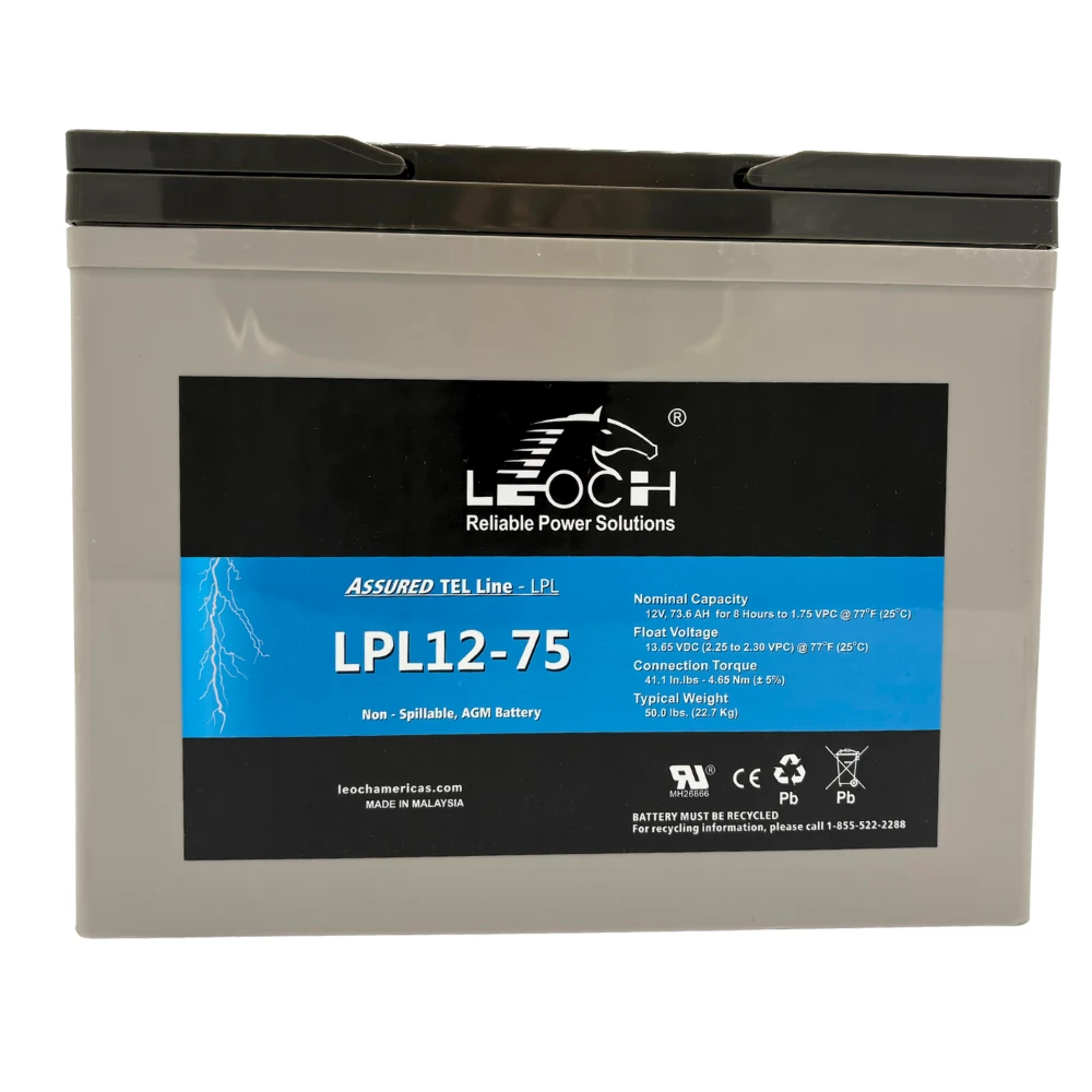 Leoch LPL12-75 Battery - 12V 75AH AGM Deep Cycle VRLA