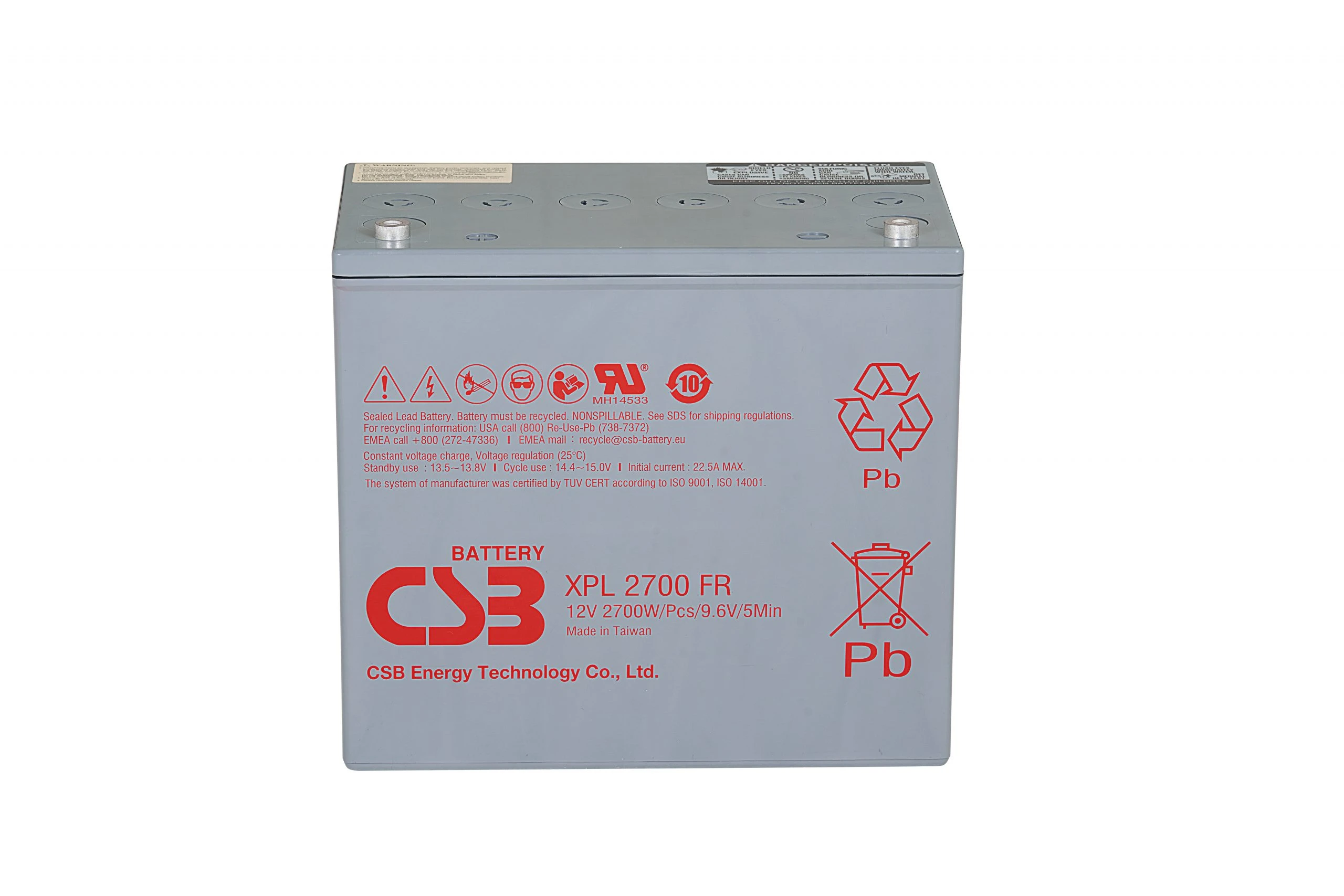 CSB XPL2700 12V 463W/Cell 5-Min Pure Lead AGM UPS Battery