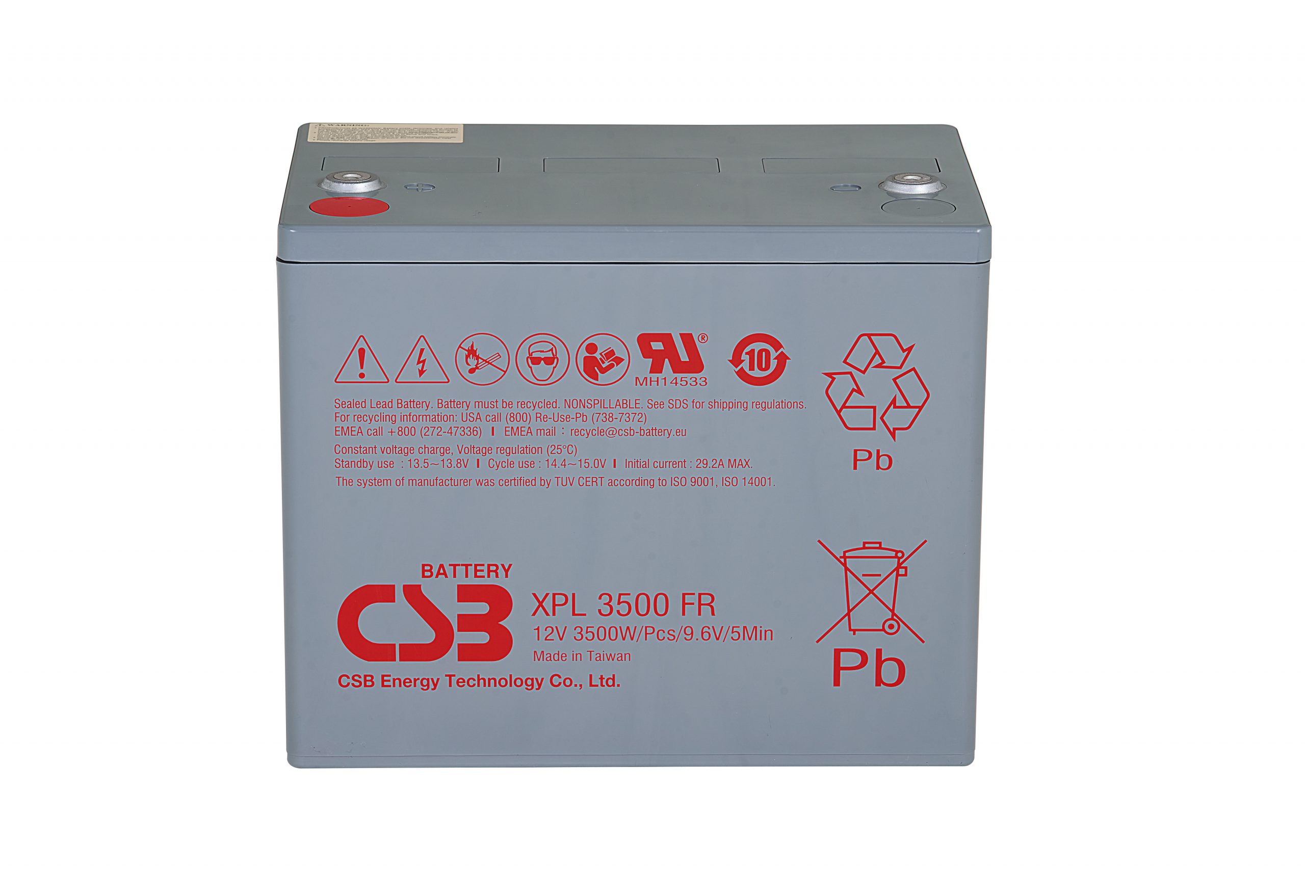 CSB XPL3500 12V 558W/Cell 5-Min Pure Lead AGM UPS Battery