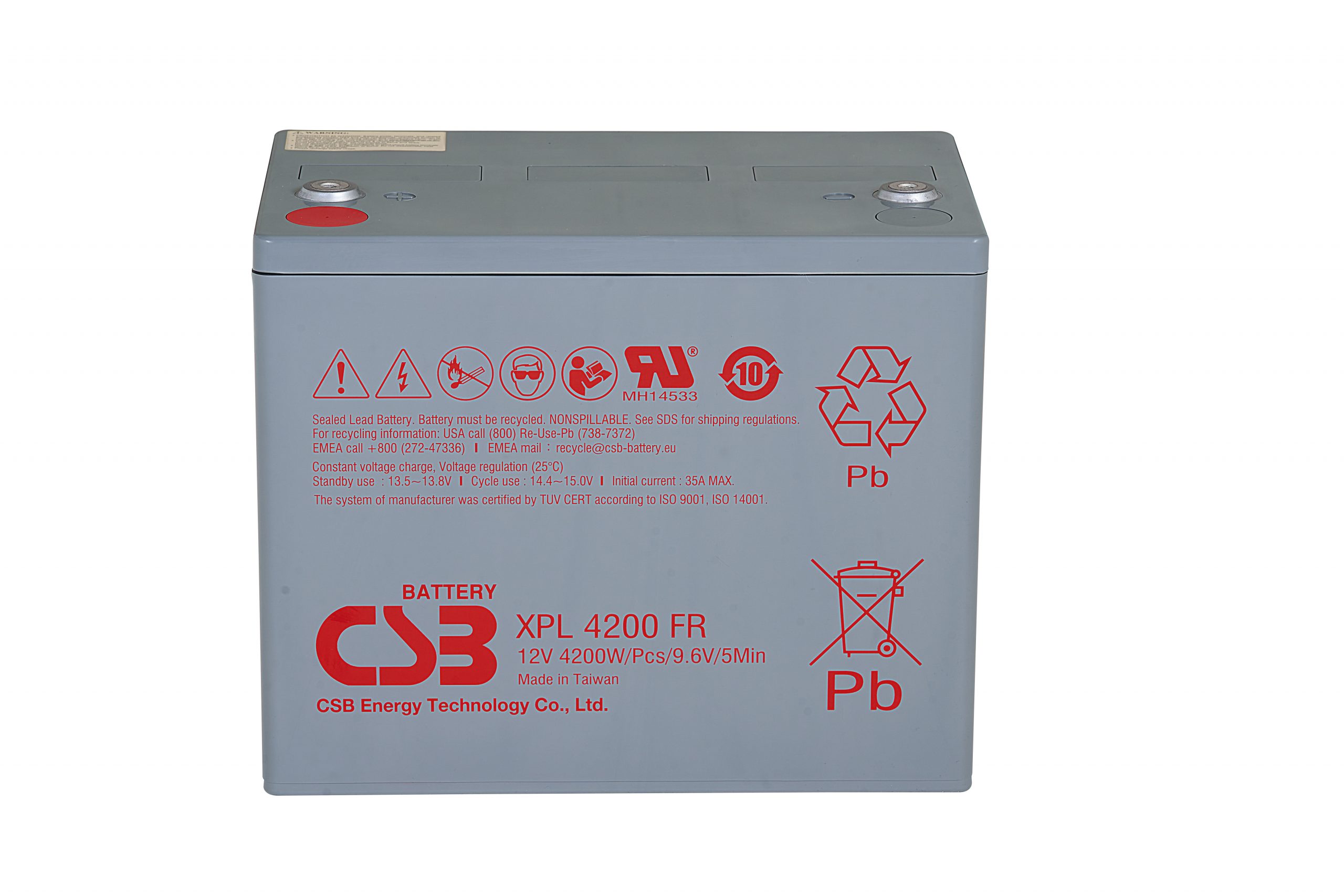 CSB XPL4200 12V 661W/Cell 5-Min Pure Lead AGM UPS Battery