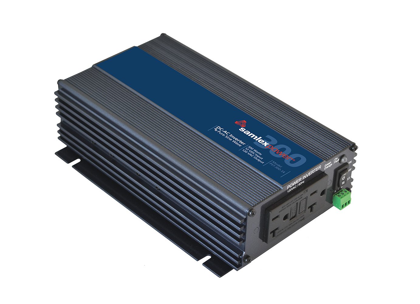Samlex PST-300-24 300 Watt Pure Sine Wave Inverter, 24V, Battery Clamps + Socket Plug Included
