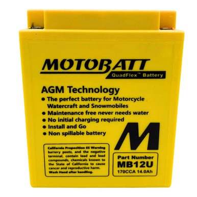 MotoBatt MB12U 12V 15Ah AGM Battery | 160 CCA QuadFlex Technology