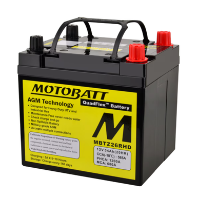 Motobatt MBTZ26RHD | S65D26R AGM Battery | 585 CCA Group 26R