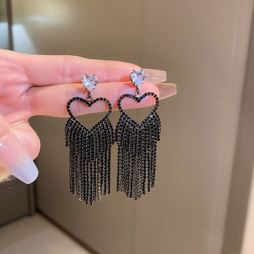 black heart and chain earrings