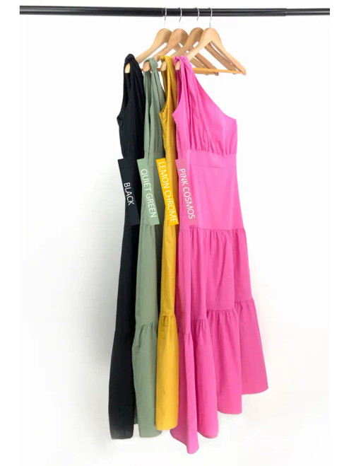 Cotton One Shoulder Solid Woven Maxi Dress