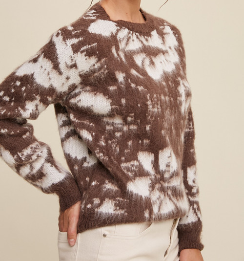 brown floral knit sweater