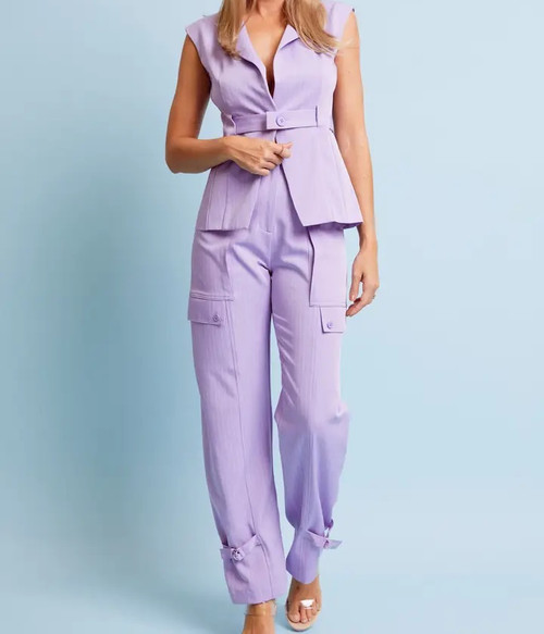Lavender Pinstriped Utility Two-Piece Set