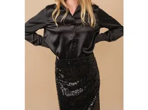 Silky Treat Black Button Down Blouse