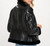 Black leather fur jacket