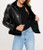 Black leather fur jacket