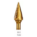 Buffalo Dental, Cone 1/2" TNT-Coated Dual Cut Regular Carbide Bur w/ 1/4" Shank, B1/2-GOLD