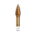 Buffalo Dental, 3/8" Flame (C3/8) TNT-Coated Dual Cut Regular Carbide Bur w/ 1/4" Shank, C3/8-GOLD