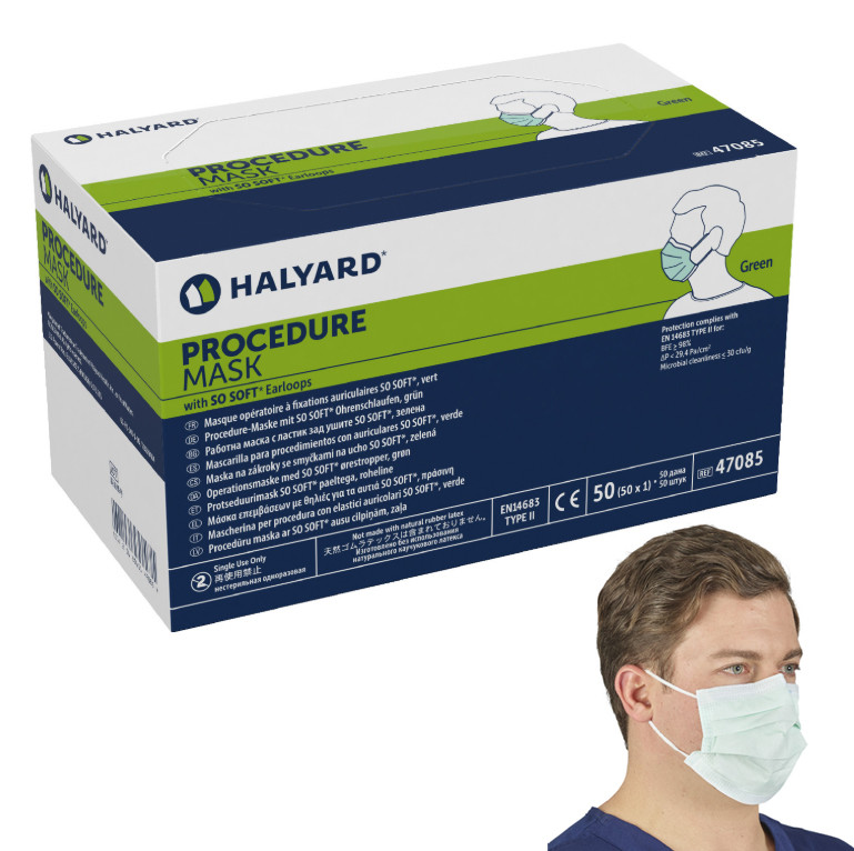 Halyard Procedure Mask Green, PleatStyle with Earloops, 3Layer