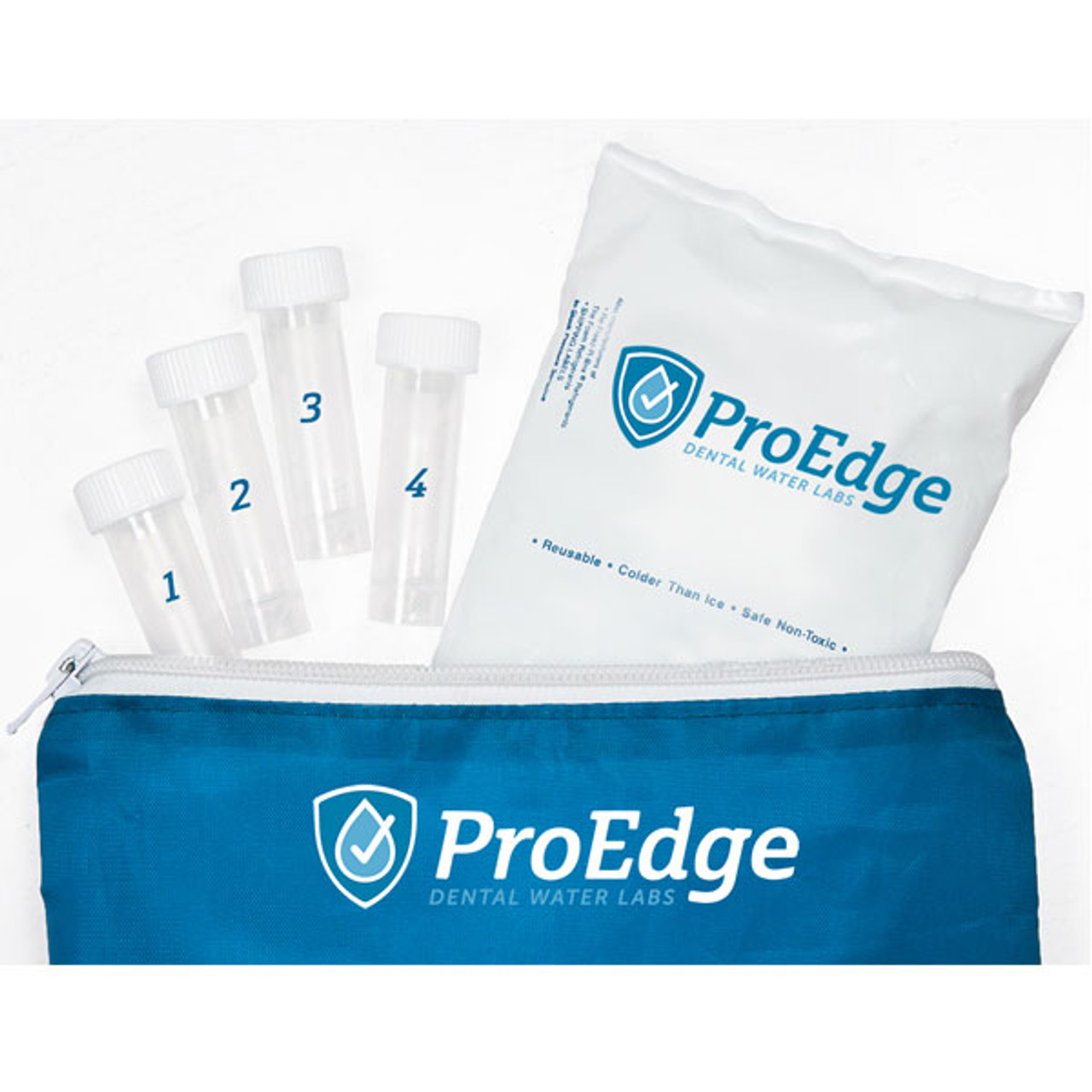 ProEdge dental unit waterline testing service 4 Vials Kit. Provides