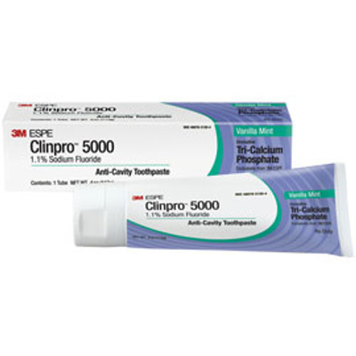 Clinpro 5000 Toothpaste - Vanilla Mint, 4 oz. Tube. 1.1% Sodium Fluoride Clinpro 5000 Toothpaste - Vanilla Mint, 4 oz. Tube. 1.1% Sodium Fluoride