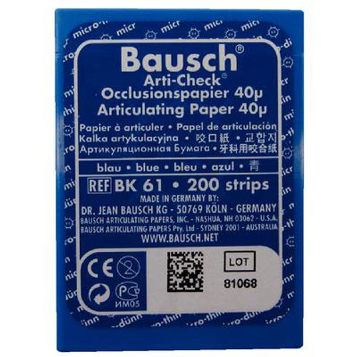 Bausch Arti-Check Micro-Thin .0016' (40 microns) BLUE Articulating Paper, 200