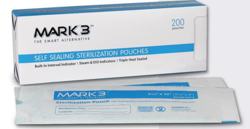MARK3 5.25' x 7.5' Self-Sealing Sterilization Pouch, 200/bx. Triple heat sealed