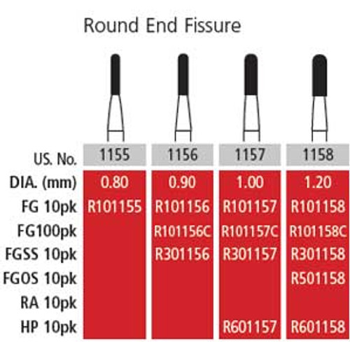 Alpen FG #1156 Round End Fissure Carbide Bur, Package of 10