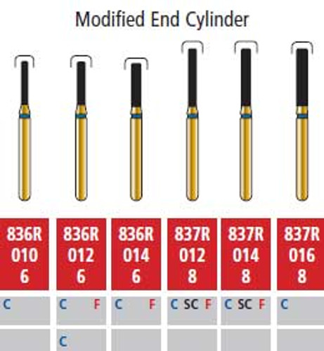 Alpen FG #837R.016 Coarse Grit, Modified End Cylinder Diamond, Package of 5 Burs