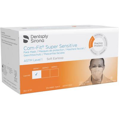 Com-Fit Super Sensitive ASTM Level 1 Earloop Mask White, 50/Bx. Due