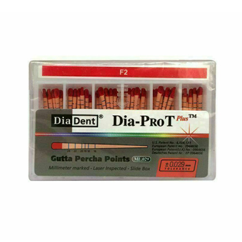 Dia-Pro T F2 Gutta Percha Points 60/Box. Hand Rolled, Color Coded. Designed