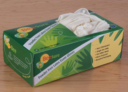 BeeSure Latex Exam Gloves: Medium, White, Non-Sterile, Powder-Free