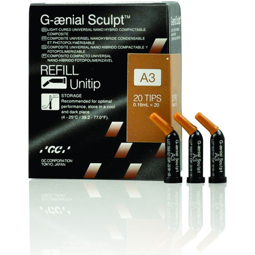 G-aenial Sculpt A3 Unitip Refill, 20 - 0.16 mL Tips. Light-Cured, Universal G-aenial Sculpt A3 Unitip Refill, 20 - 0.16 mL Tips. Light-Cured, Universal