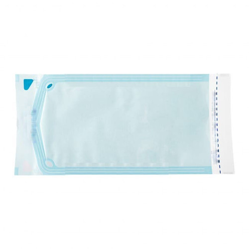 House Brand 5.25' x 10' Self-Sealing Sterilization Pouch 200/Box. Paper/Blue