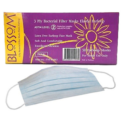 Blossom ASTM level 2 Ear-Loop Face Mask BLUE 50/Bx. Filtration efficiency 99%