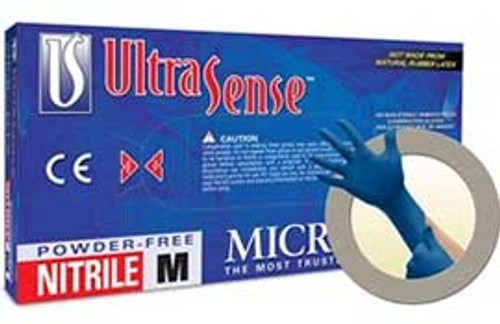 UltraSense Nitrile gloves: Non-Sterile, Powder-Free, Textured fingertips, box