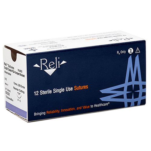 Reli 4/0, 27' Coated PGA Undyed Braided Sutures with C-6 reverse-cutting 19mm