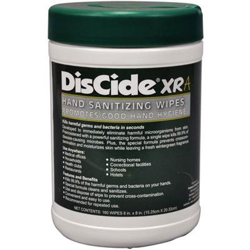 DisCide XRA Hand Sanitizing Wipes 6' x 8' 160/Can. Kills 99.9% DisCide XRA Hand Sanitizing Wipes 6' x 8' 160/Can. Kills 99.9%