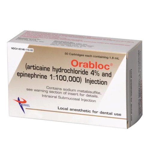 Orabloc Articaine HCl 4% with Epinephrine 1:100,000 Injection Cartridges, 1.8 mL 50/Pk