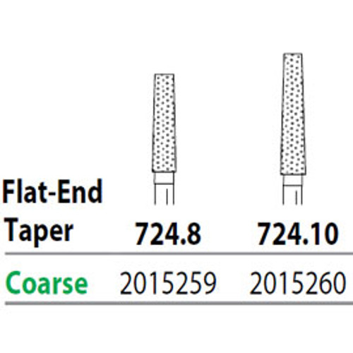 Two Striper FG 724.10 Coarse Diamond Burs, Flat-End Taper. Pack of 5